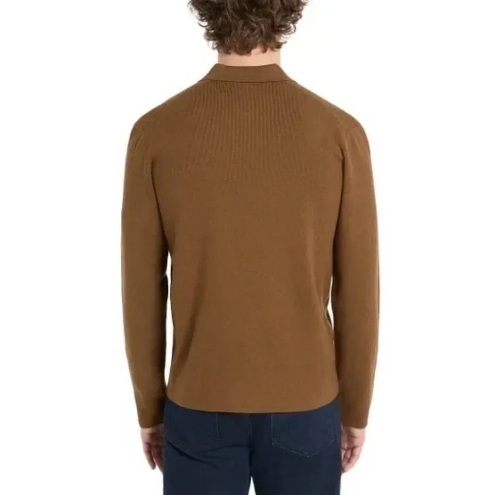 Hickey Freeman Men's L Brown Quarter-Zip Sweater Rayon/Poly Blend G1842
